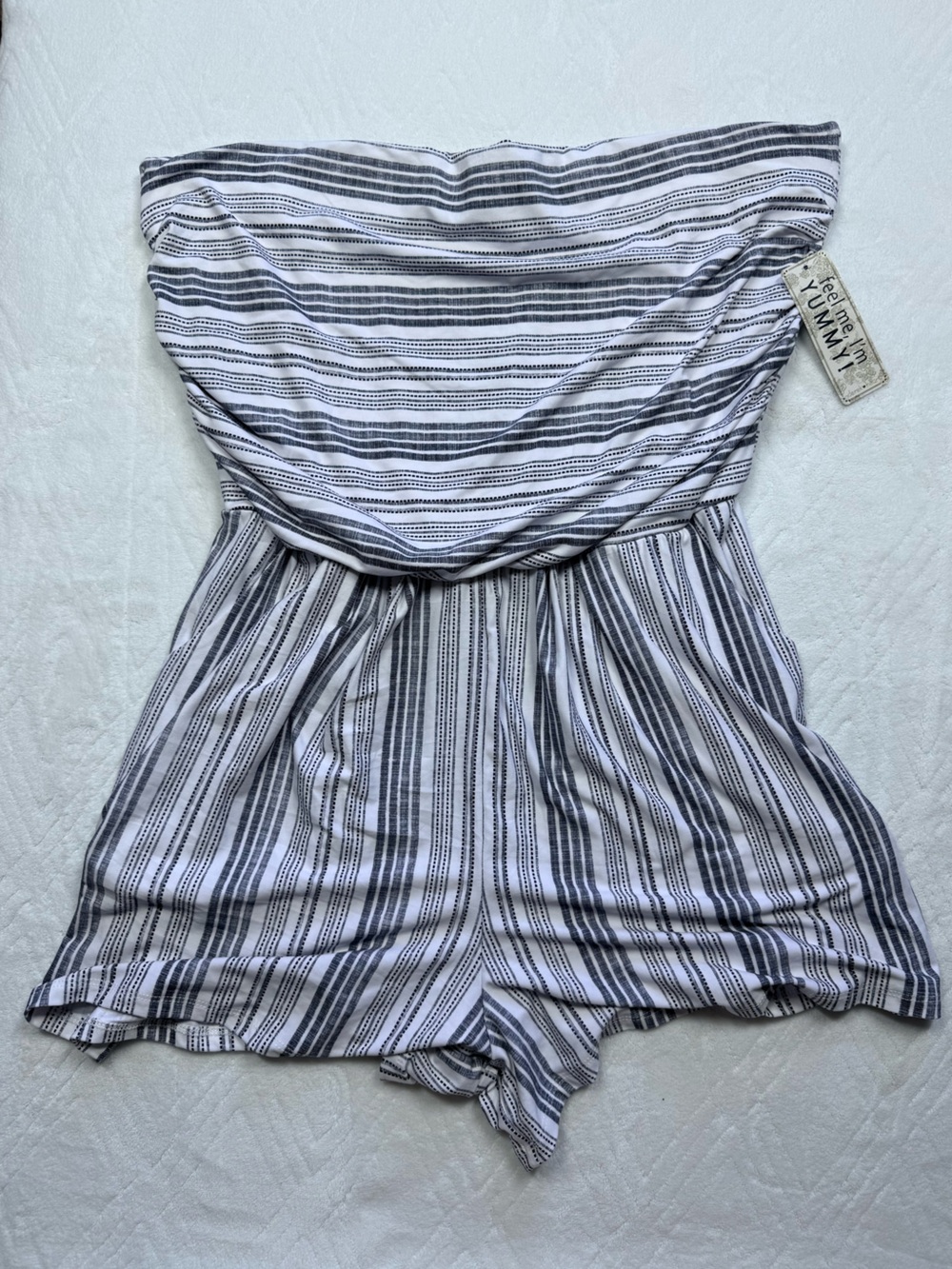 NWT Derek Heart Womens XL Black White Striped Romper Summer Beach Comfort
